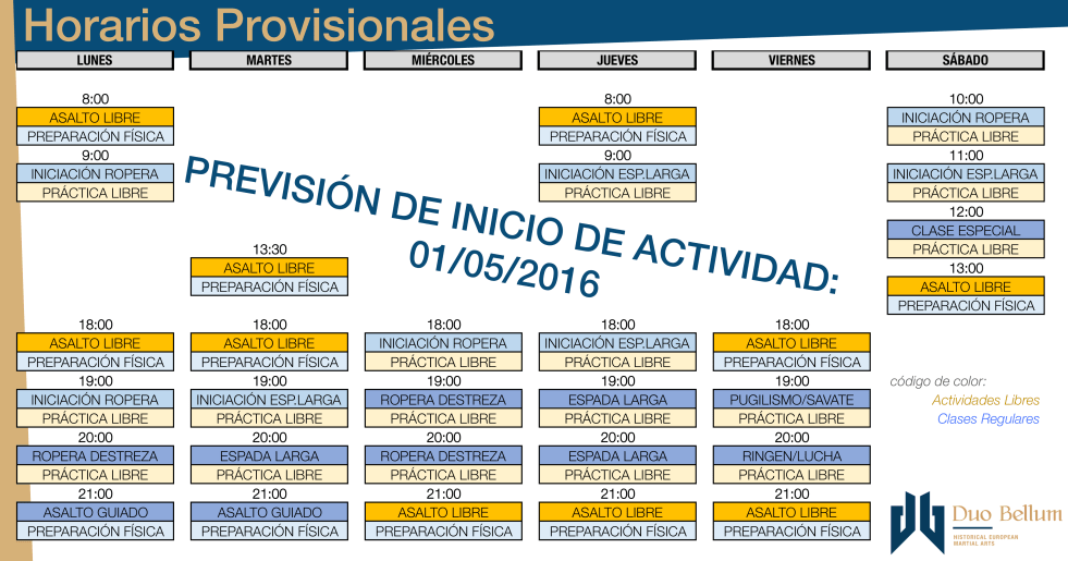 Horarios DuoBellum PROVISIONALES